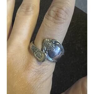 Vintage Wm Rogers Oneida Spoon Ring Juliette Pat Adjustable Silver Plate